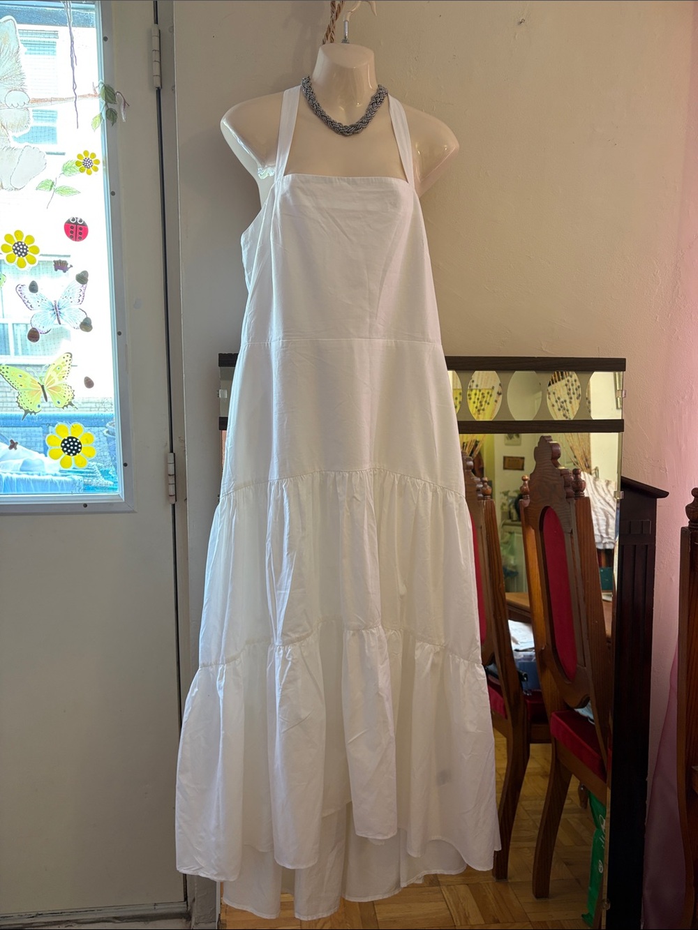 Banana Republic White Halter Tiered Maxi Dress. Cotton. LYOCELL